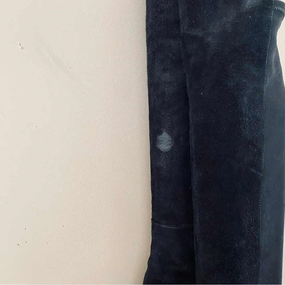 Stuart Weitzman Luxury Classic Black Suede Leather & Neoprene Stretch Calf Boots